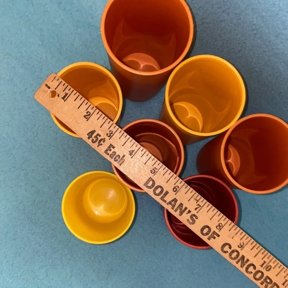 TUPPERWARE 7 drinking cups plastic random sizes yellow red orange vintage 1970’s